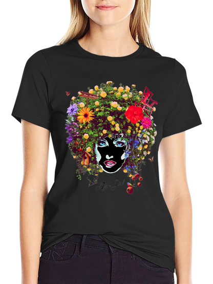 Afro Girl Floral Print T-Shirt