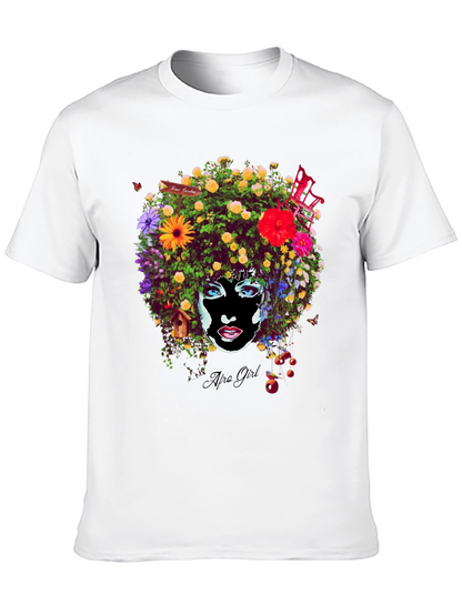 Afro Girl Floral Print T-Shirt