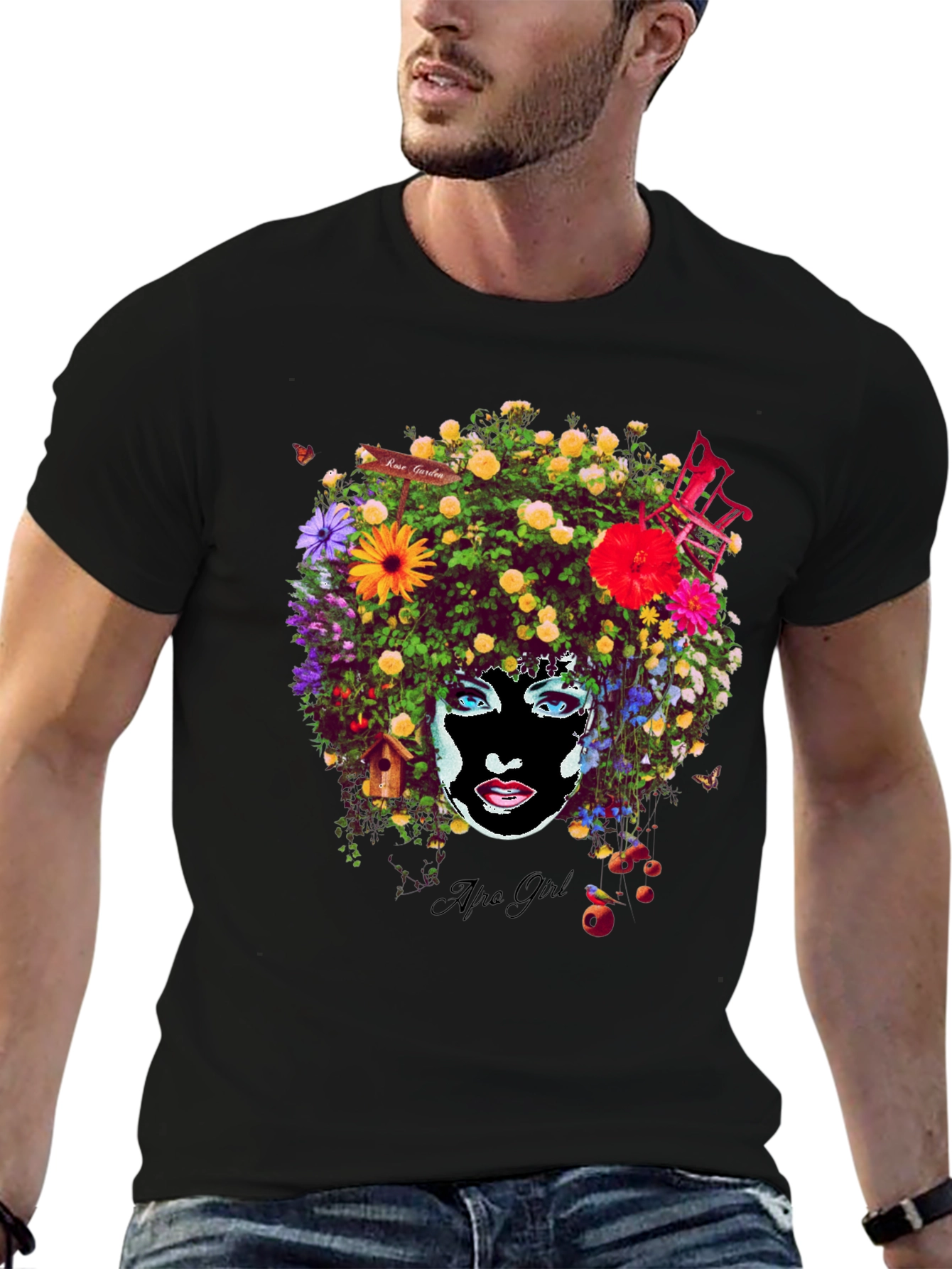 Afro Girl Floral Print T-Shirt