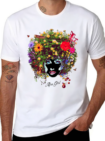 Afro Girl Floral Print T-Shirt