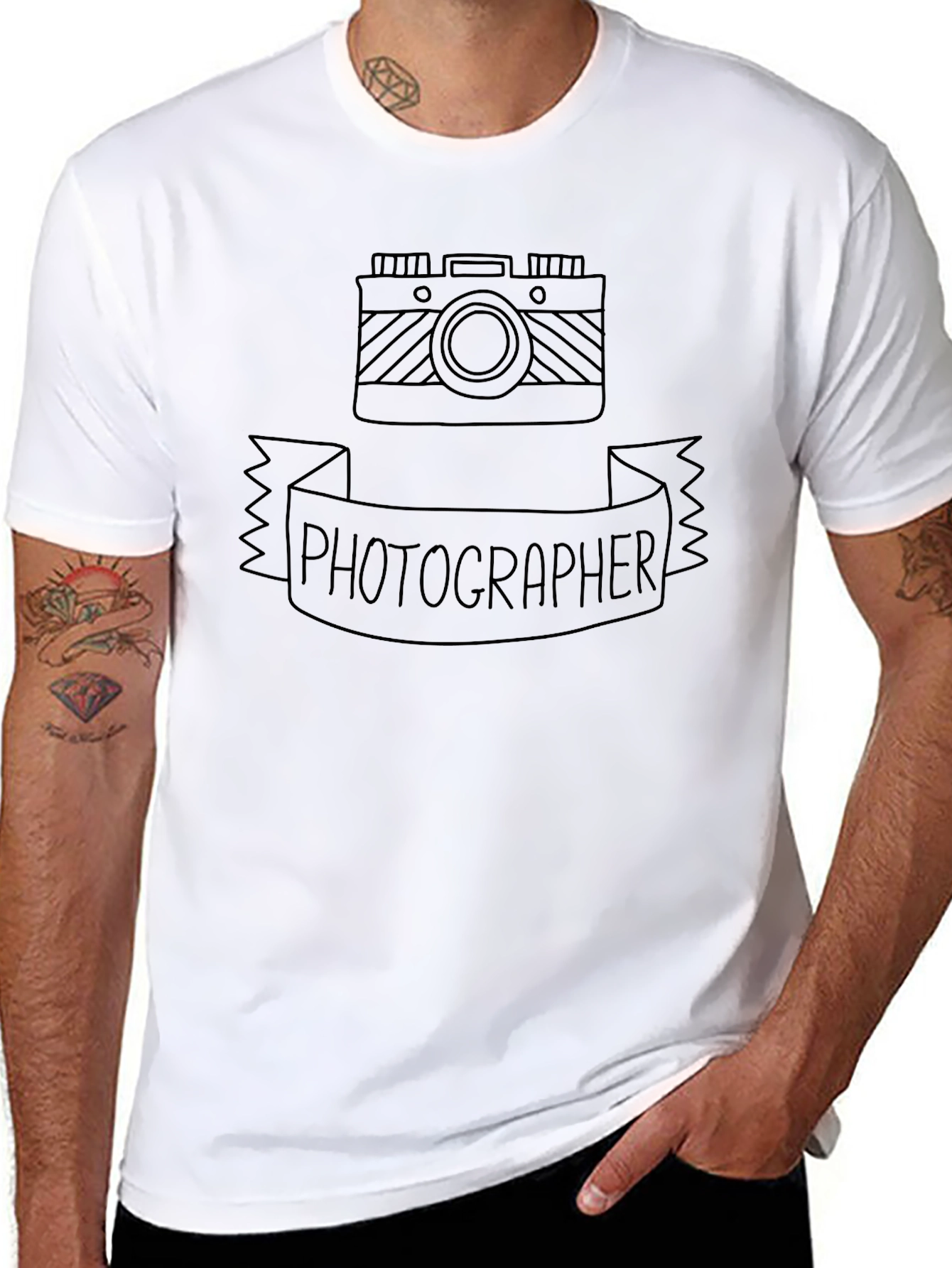Photographer Camera Graphic Tee - Black Crewneck T-Shirt