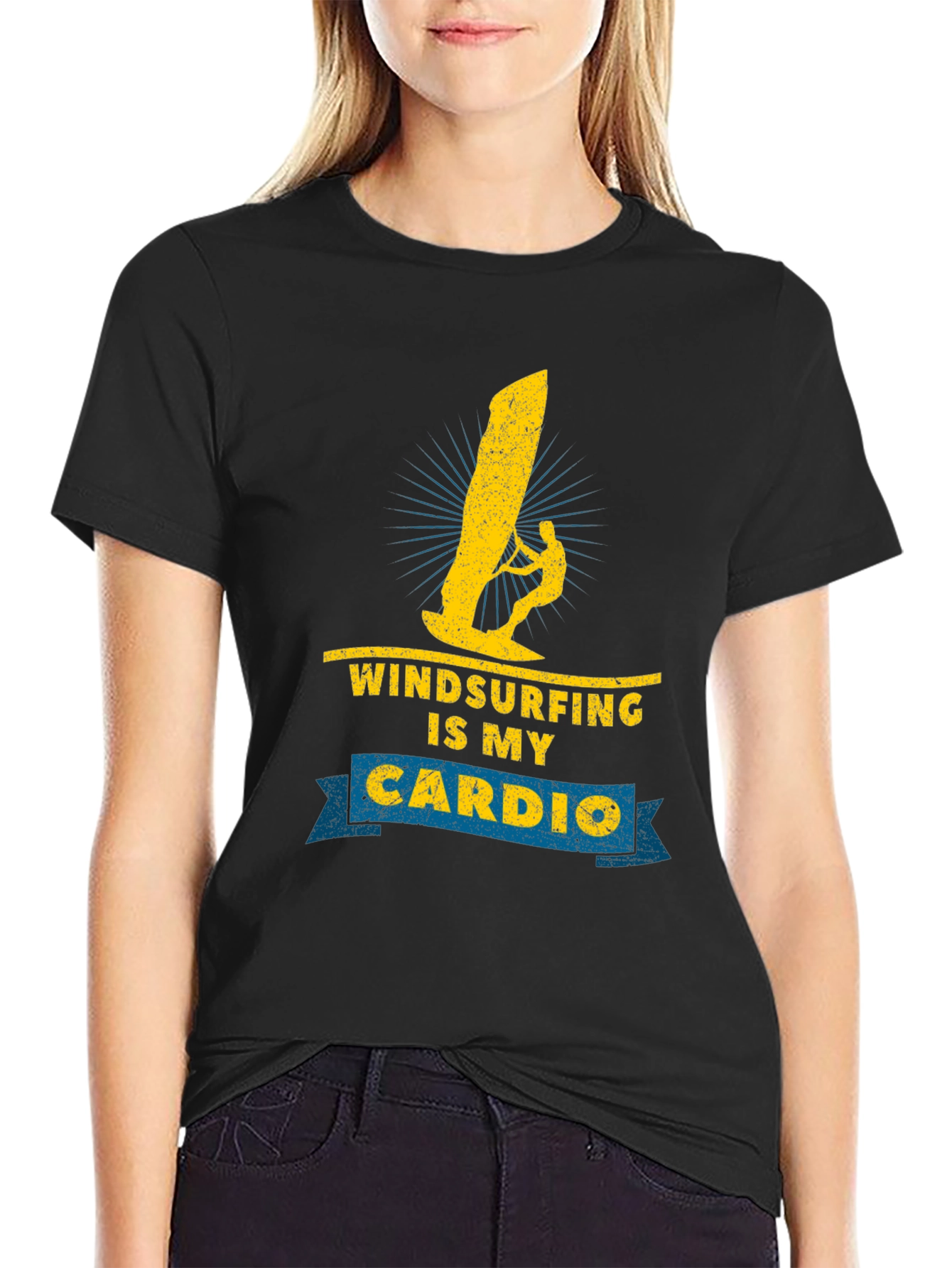 Windsurfing is My Cardio Black T-Shirt