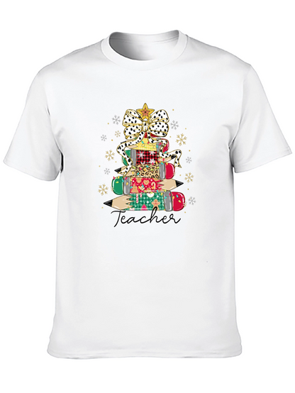 Teacher Christmas Pencil Stack T-Shirt