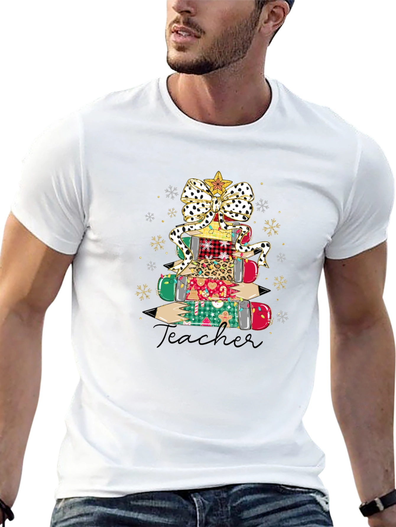 Teacher Christmas Pencil Stack T-Shirt