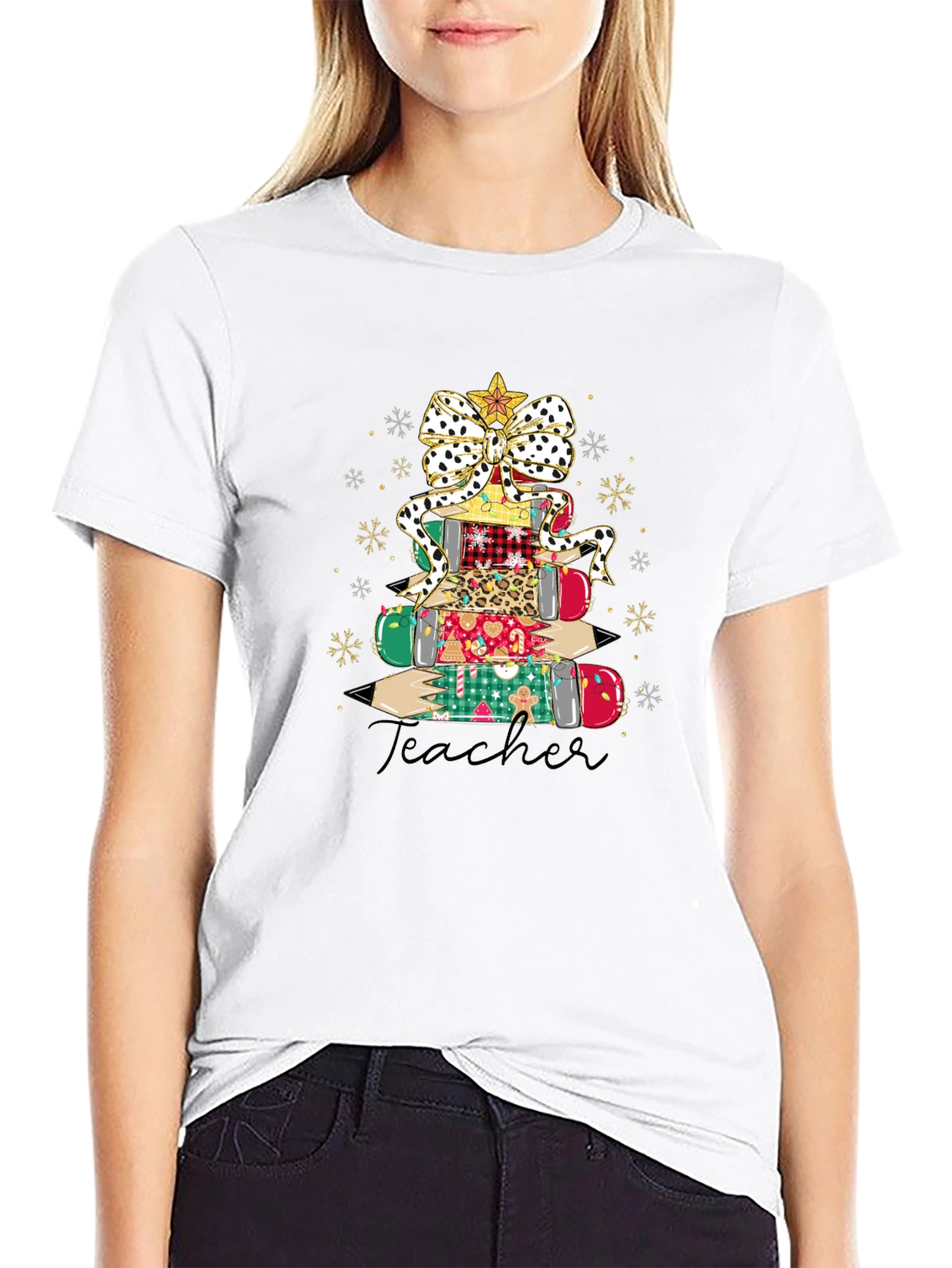 Teacher Christmas Pencil Stack T-Shirt