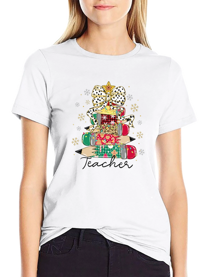 Teacher Christmas Pencil Stack T-Shirt