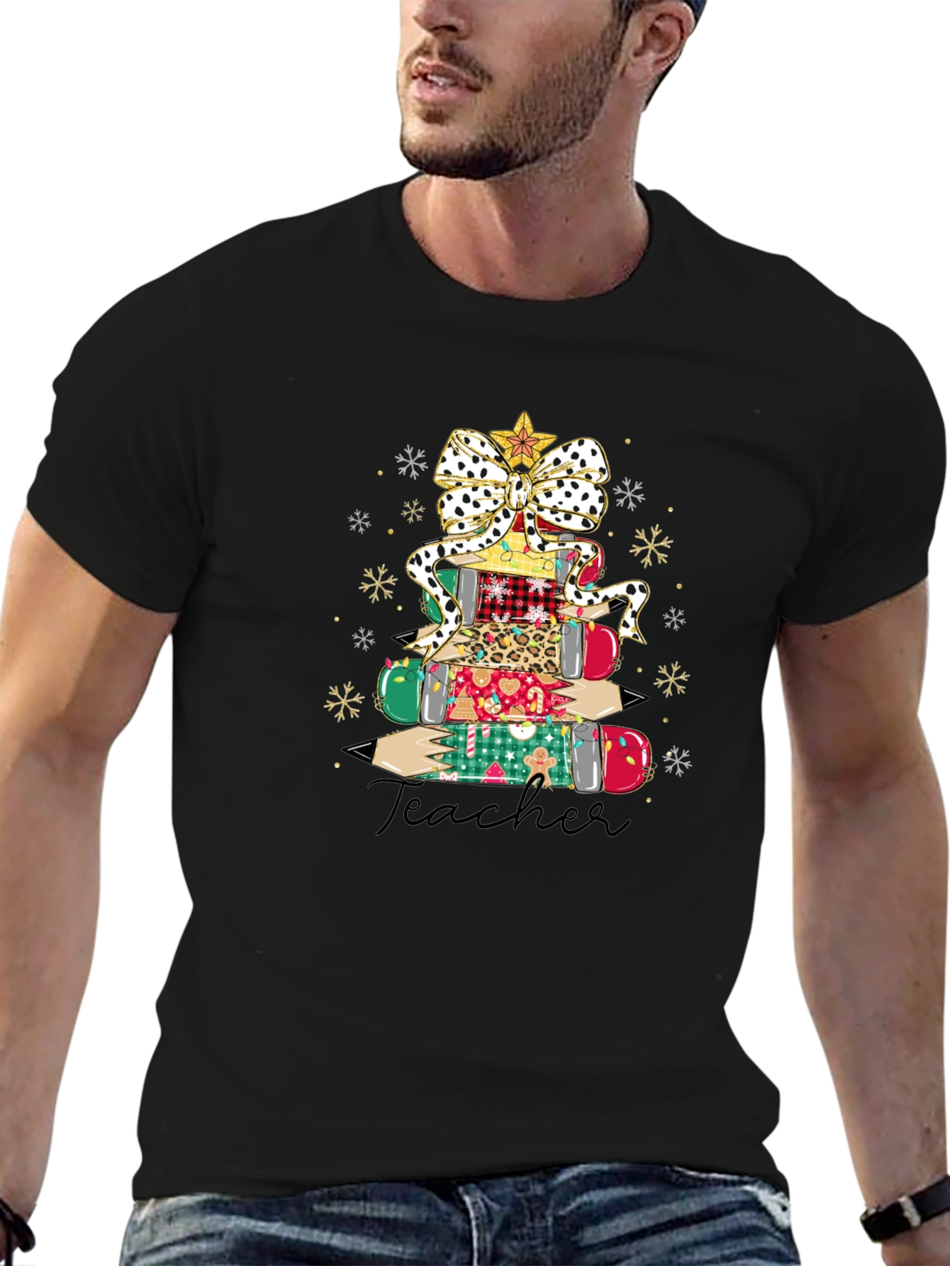 Teacher Christmas Pencil Stack T-Shirt