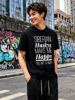 Siberian Huskys Make Me Happy Funny T-Shirt - Unisex Husky Lover Tee for Dog Owners & Enthusiasts