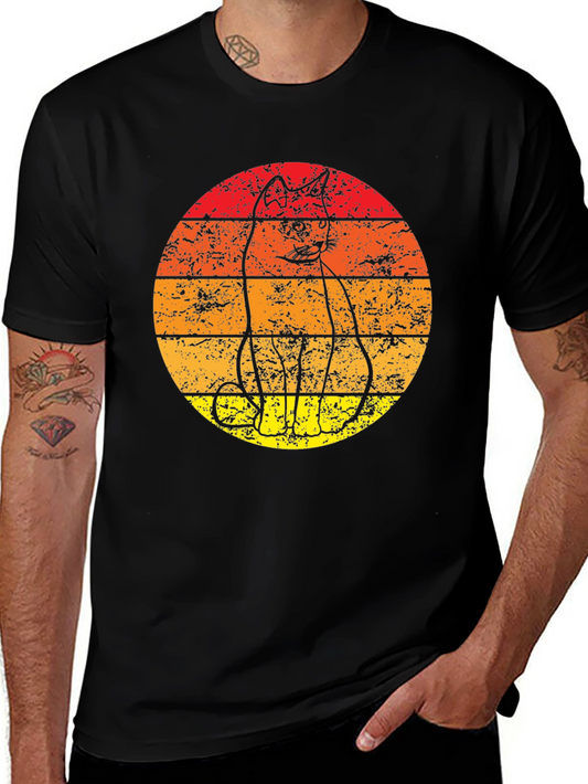 Retro Cat T-Shirt - Vintage Sunset Graphic Tee