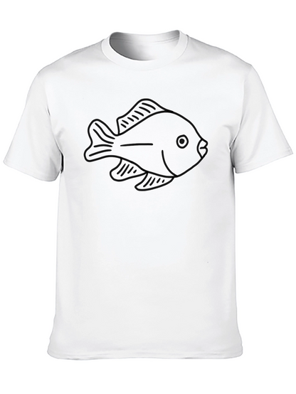 Fish Outline Graphic T-Shirt - Black Casual Wear
