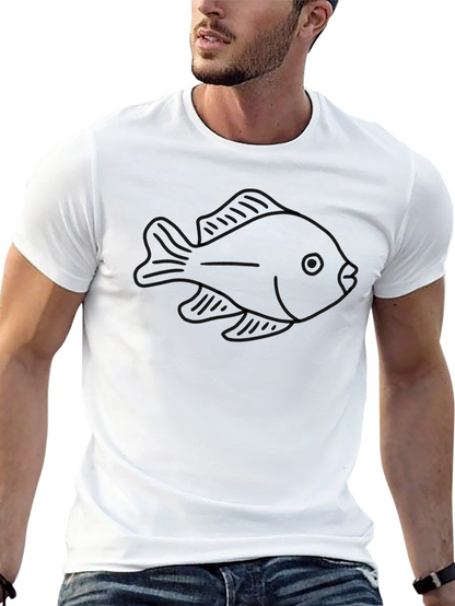 Fish Outline Graphic T-Shirt - Black Casual Wear
