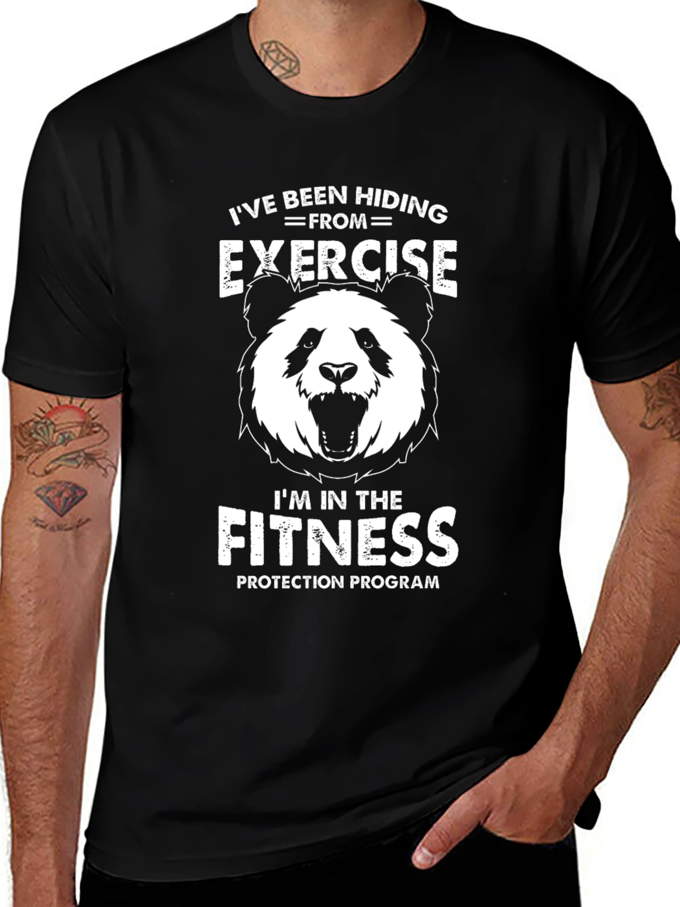 Funny Panda Fitness Protection Program Graphic T-Shirt