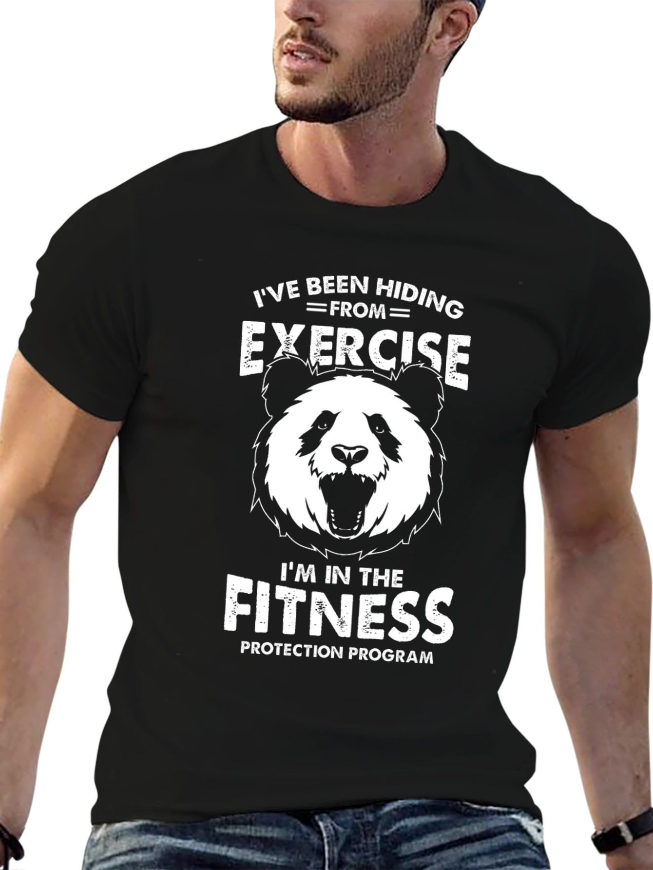 Funny Panda Fitness Protection Program Graphic T-Shirt