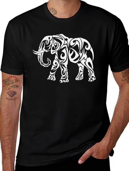 Tribal Elephant Graphic Tee - Black Casual Shirt