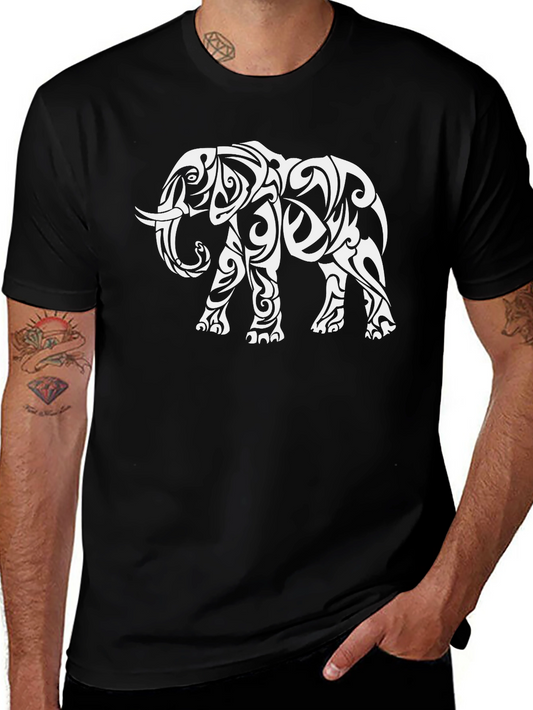 Tribal Elephant Graphic Tee - Black Casual Shirt