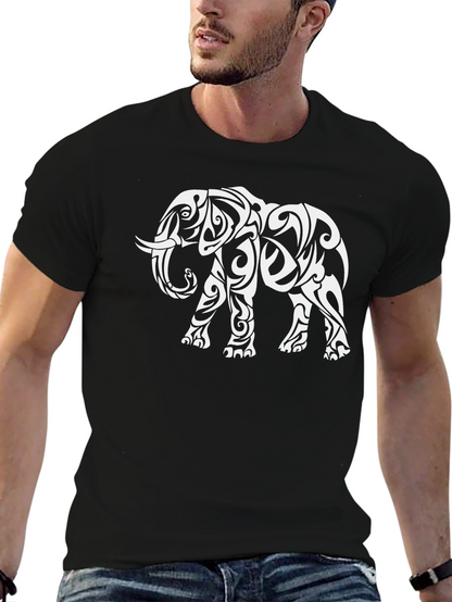 Tribal Elephant Graphic Tee - Black Casual Shirt