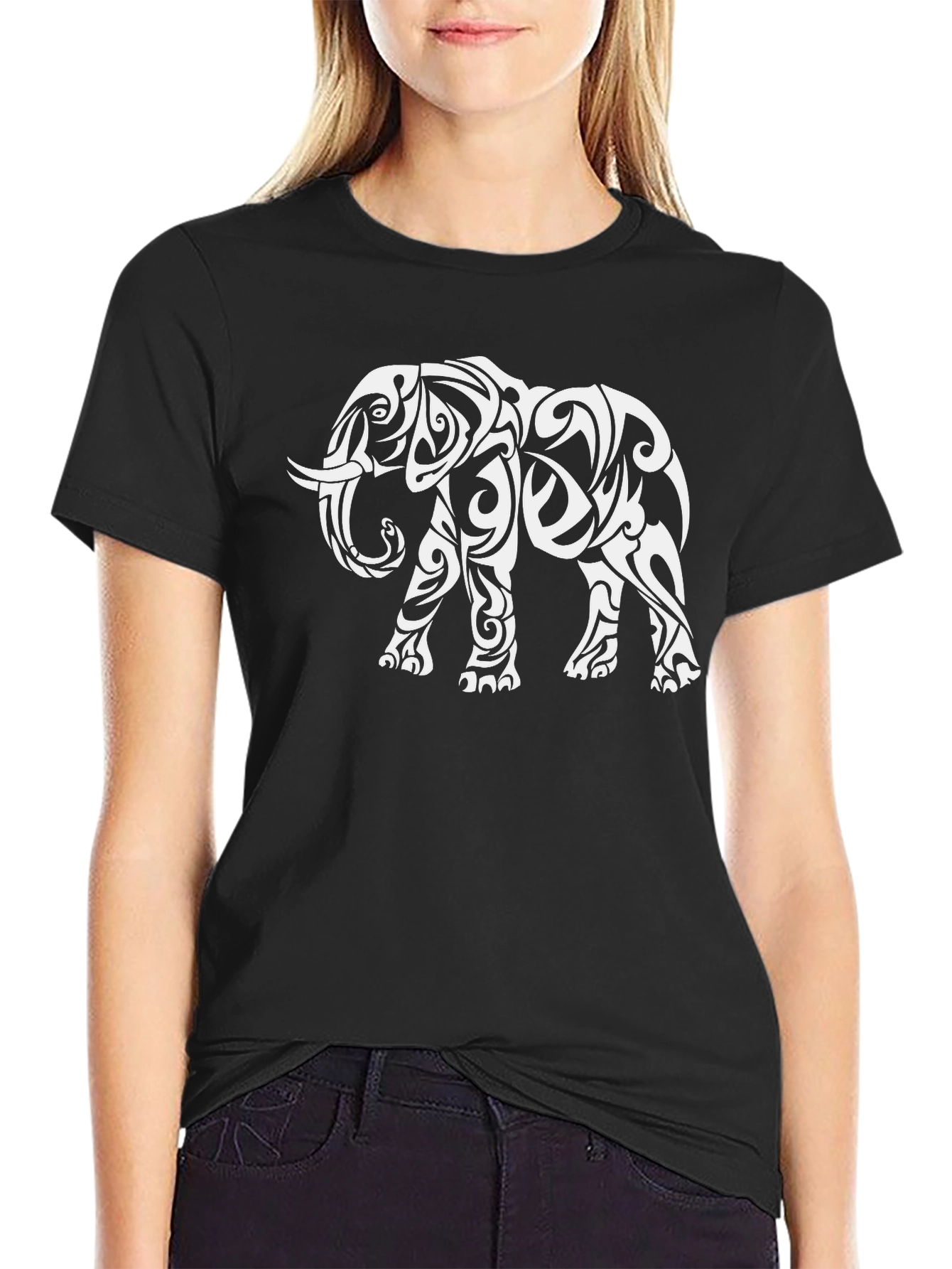 Tribal Elephant Graphic Tee - Black Casual Shirt