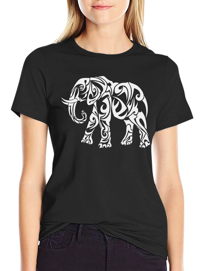 Tribal Elephant Graphic Tee - Black Casual Shirt