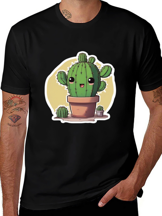Cute Cartoon Cactus Black T-Shirt