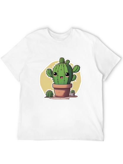 Cute Cartoon Cactus Black T-Shirt