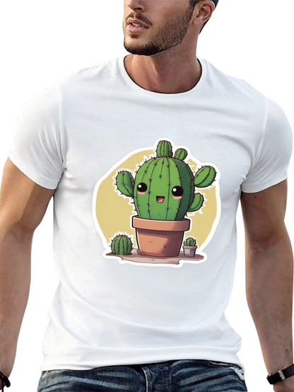 Cute Cartoon Cactus Black T-Shirt