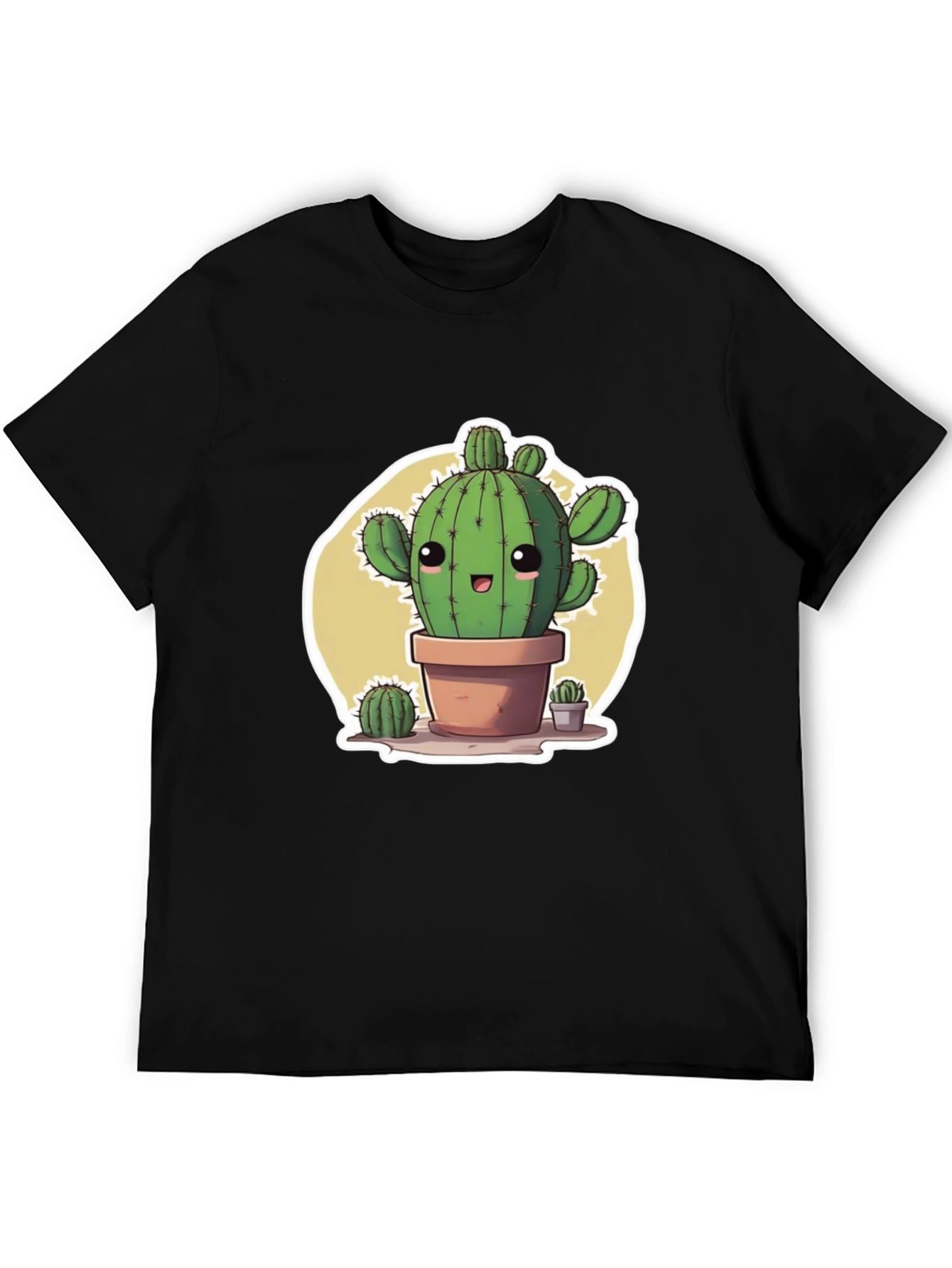 Cute Cartoon Cactus Black T-Shirt