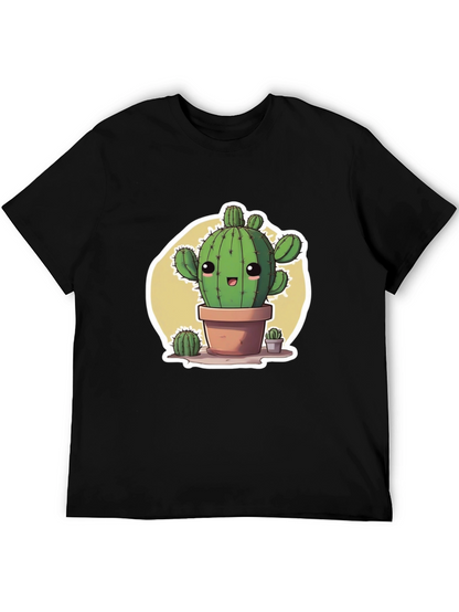 Cute Cartoon Cactus Black T-Shirt