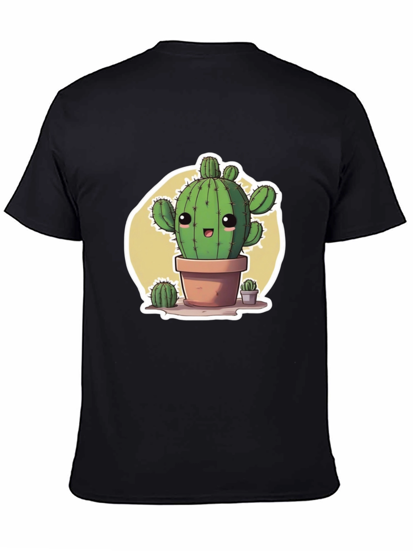 Cute Cartoon Cactus Black T-Shirt
