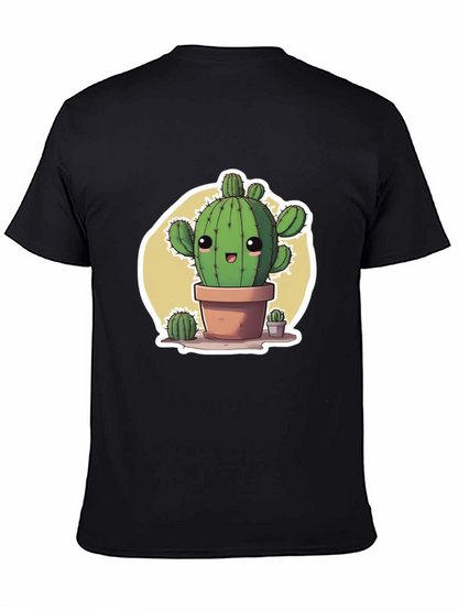 Cute Cartoon Cactus Black T-Shirt
