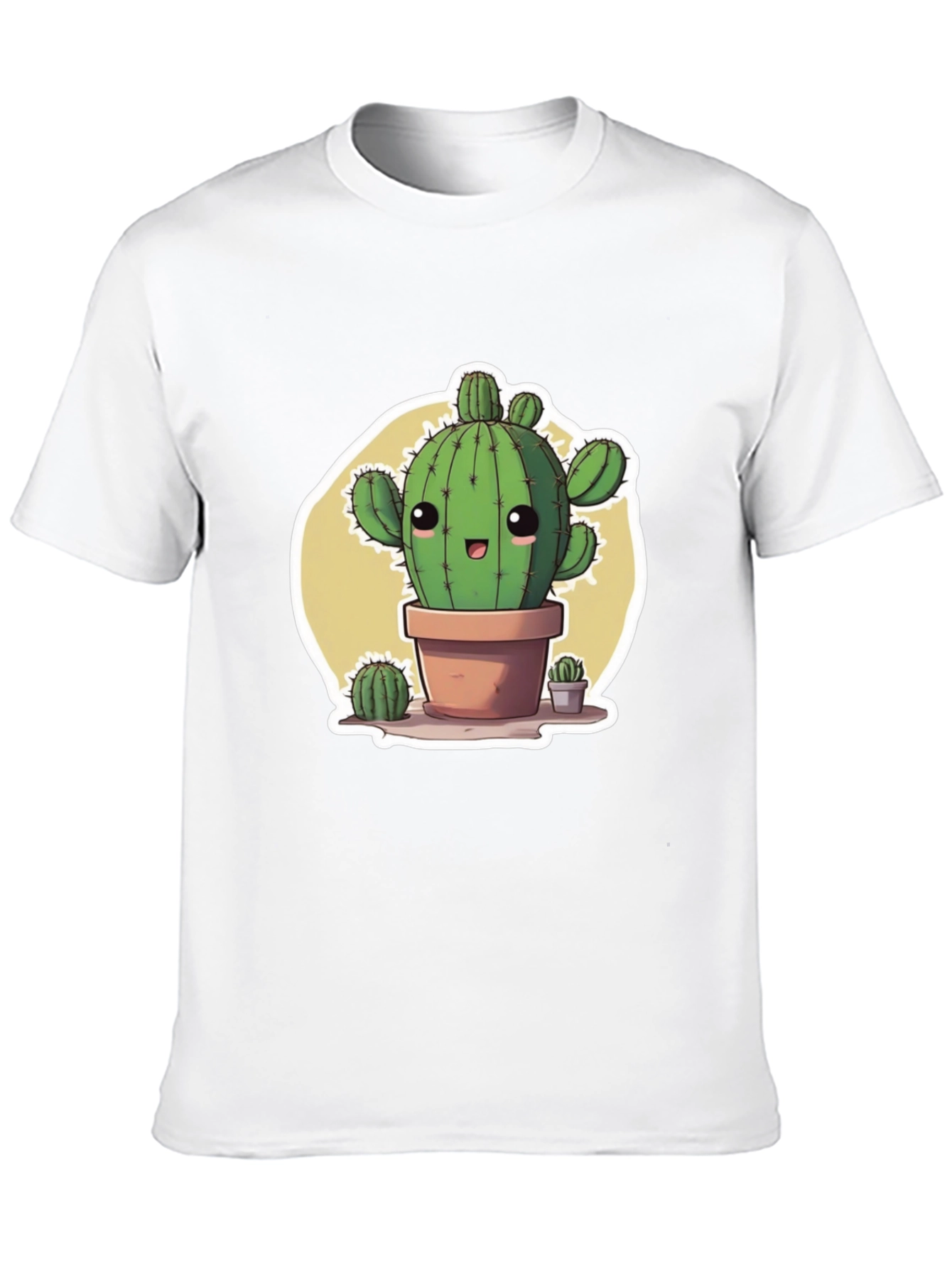 Cute Cartoon Cactus Black T-Shirt