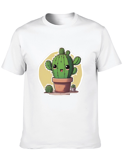Cute Cartoon Cactus Black T-Shirt