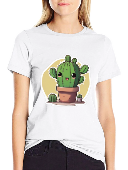 Cute Cartoon Cactus Black T-Shirt