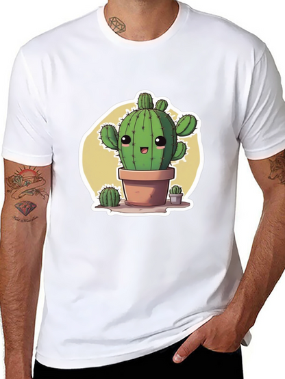 Cute Cartoon Cactus Black T-Shirt