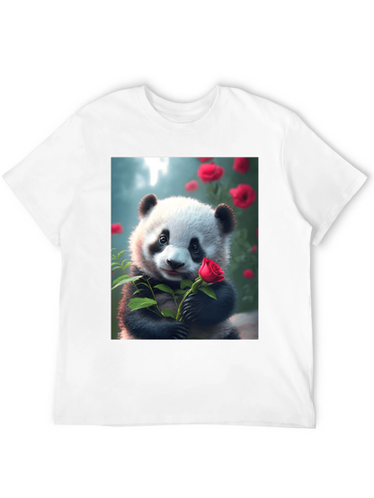 Panda with Rose Graphic Tee - Unique Black T-Shirt