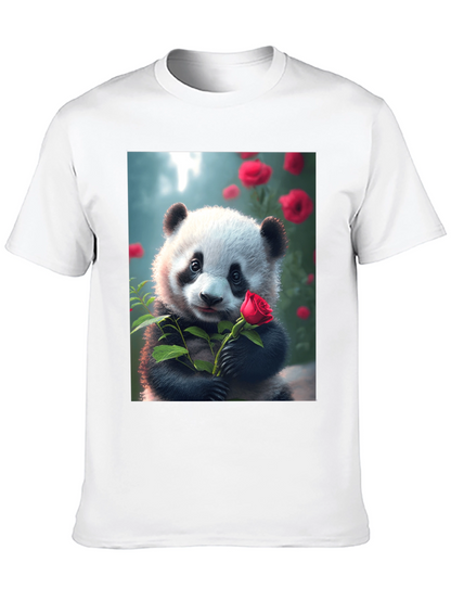 Panda with Rose Graphic Tee - Unique Black T-Shirt