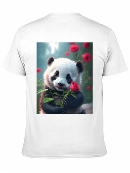 Panda with Rose Graphic Tee - Unique Black T-Shirt