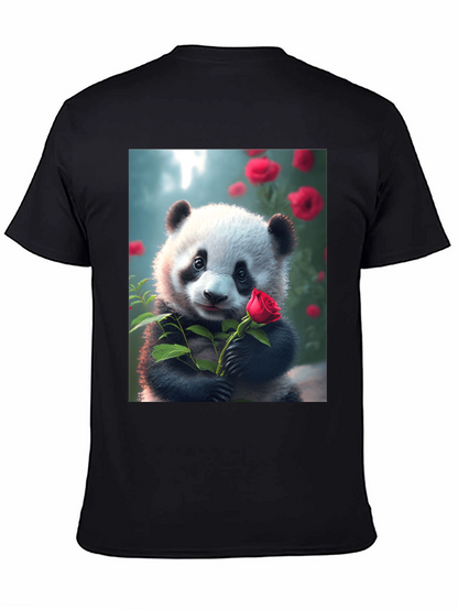 Panda with Rose Graphic Tee - Unique Black T-Shirt