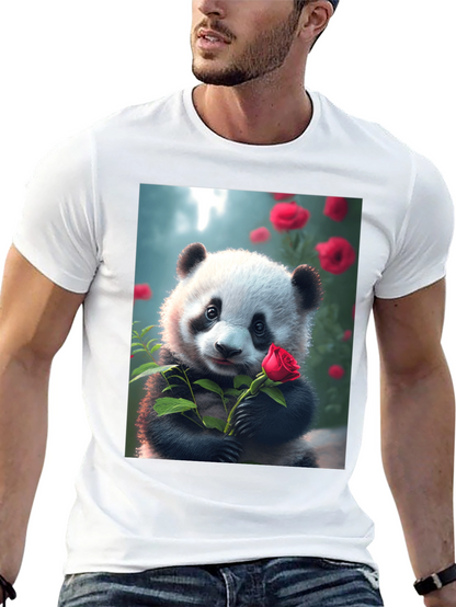 Panda with Rose Graphic Tee - Unique Black T-Shirt