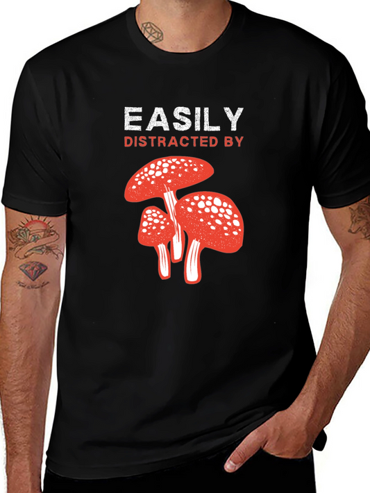 Easily Distracted By Mushrooms Black T-Shirt