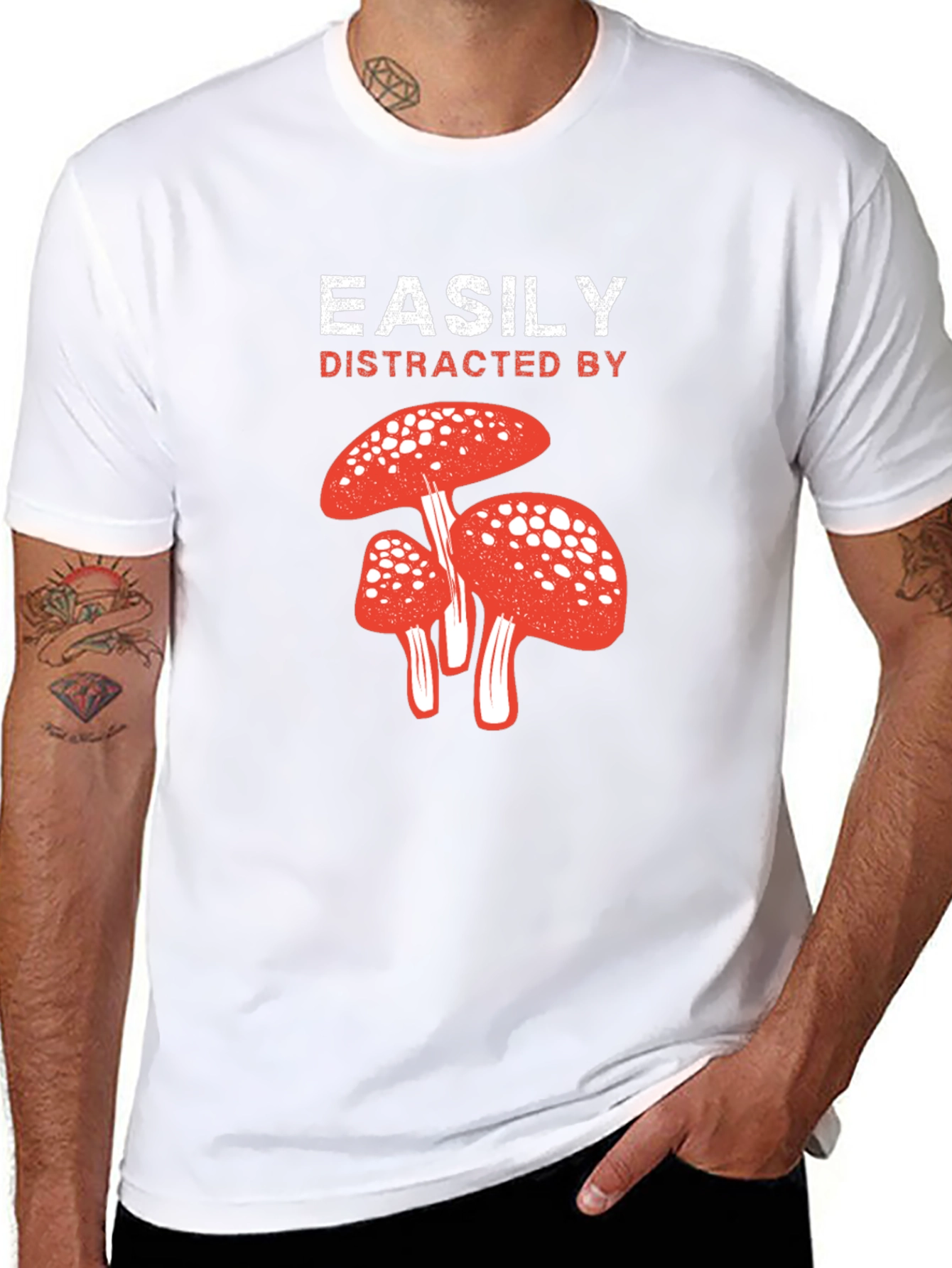 Easily Distracted By Mushrooms Black T-Shirt
