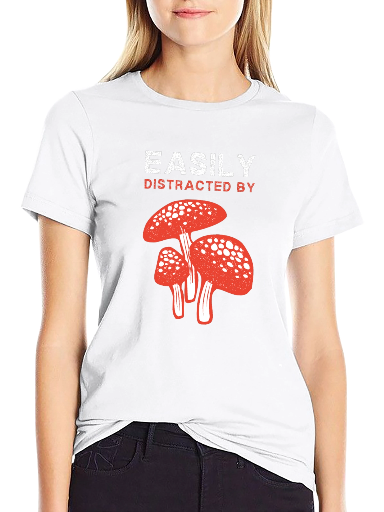 Easily Distracted By Mushrooms Black T-Shirt