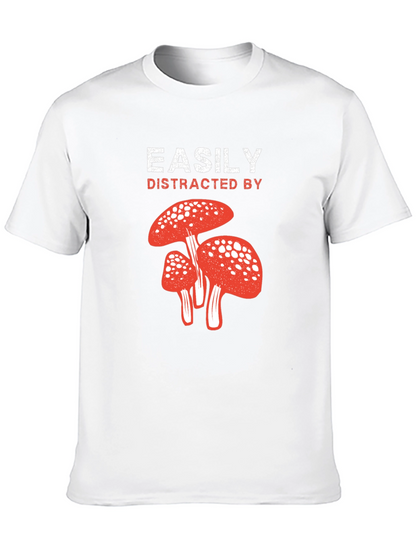 Easily Distracted By Mushrooms Black T-Shirt