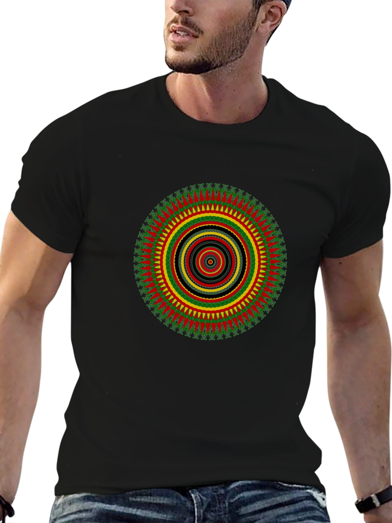 Rasta Mandala Black T-Shirt - Vivid Graphic Print