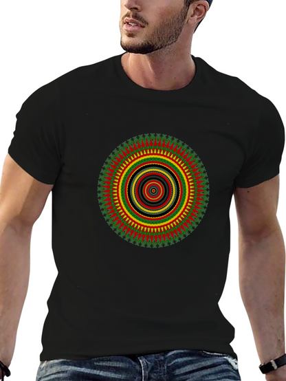 Rasta Mandala Black T-Shirt - Vivid Graphic Print
