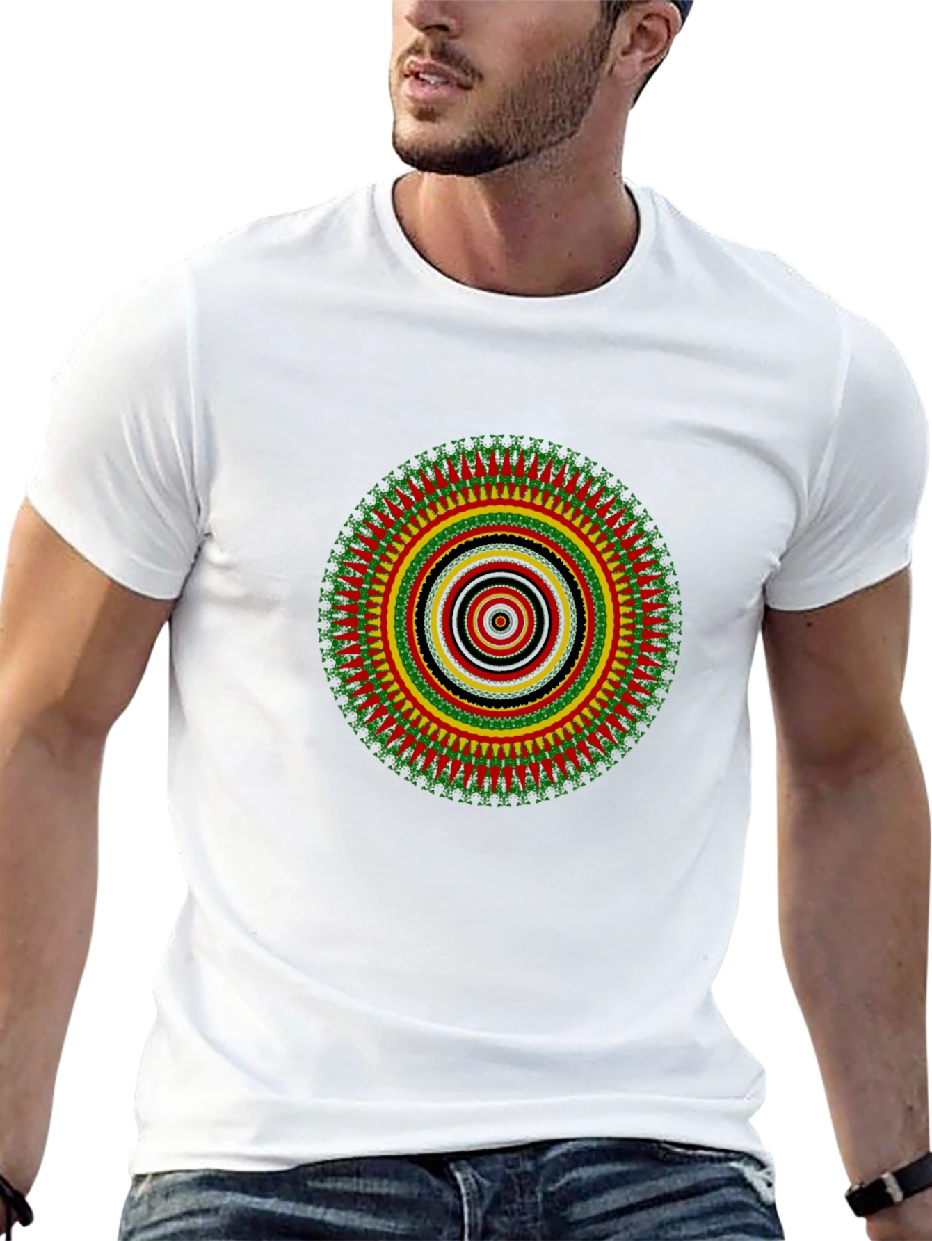 Rasta Mandala Black T-Shirt - Vivid Graphic Print