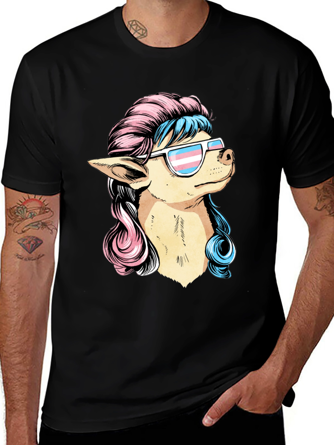 Dog with Transgender Pride Sunglasses T-Shirt