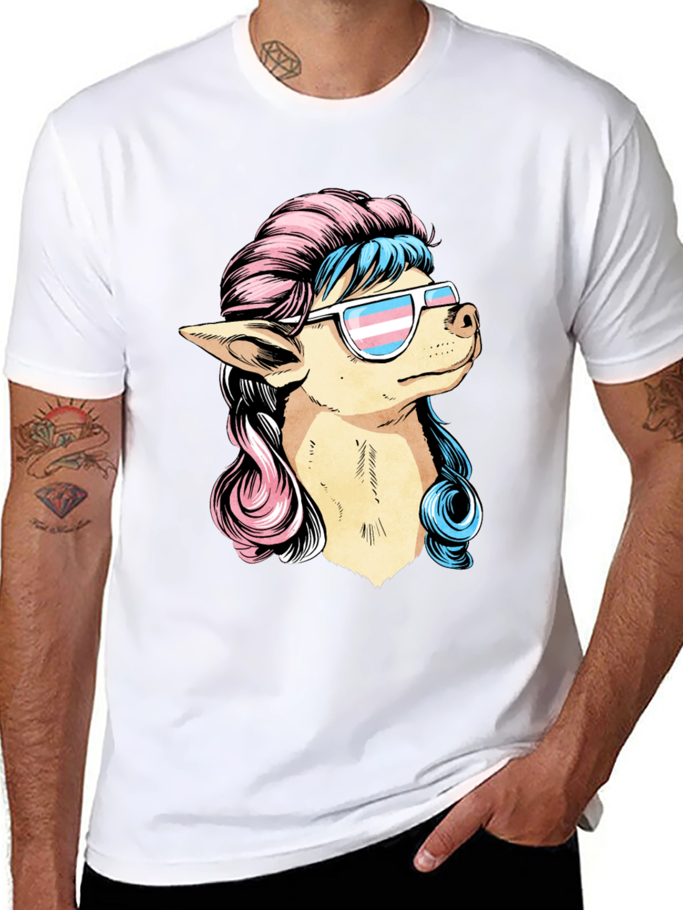 Dog with Transgender Pride Sunglasses T-Shirt