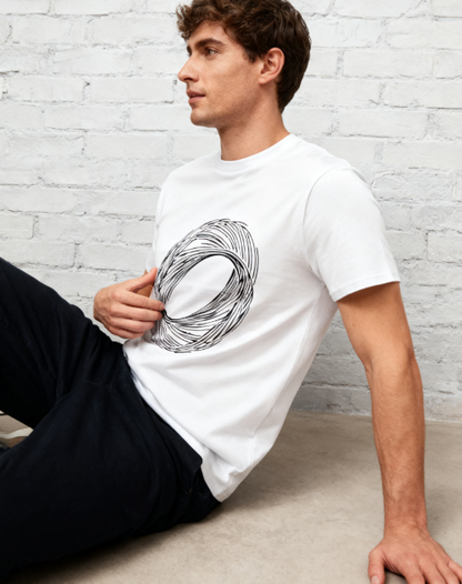 Abstract Circular Lines Art Graphic T-Shirt - 100% Cotton, Versatile for Diverse Occasions