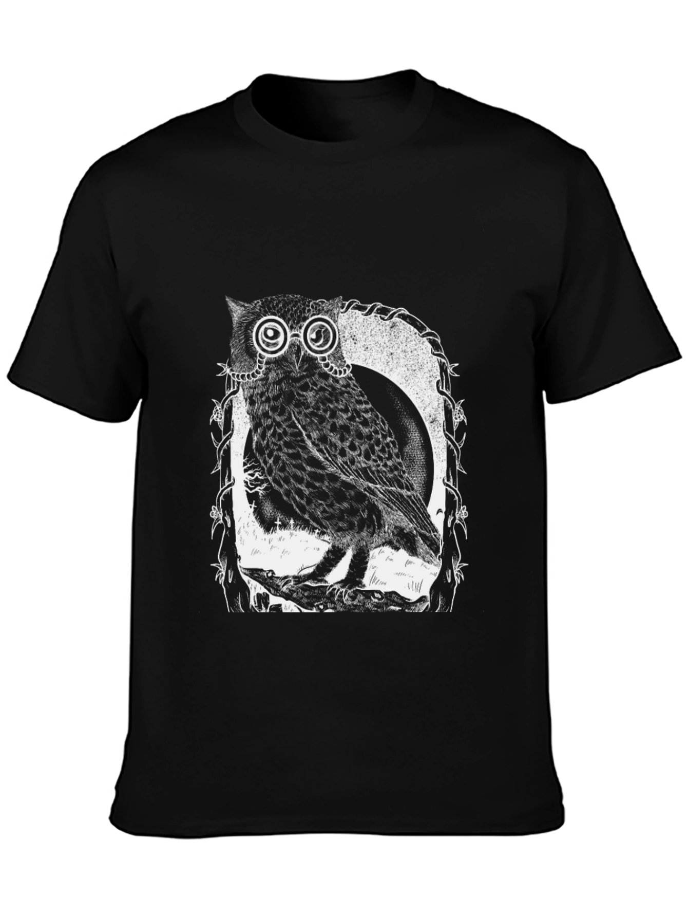 Owl With Glasses Graphic Tee - Black