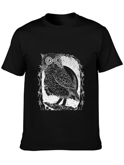 Owl With Glasses Graphic Tee - Black
